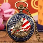 Patriotic Usa Pocket Watch Bald Eagle American Flag Design Vintage Quartz. Fixed Price $16.16.