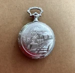 Silver Timex Pocket Watch With Train Picture Front, Nice Finish. Fixed Price $21.99.