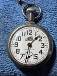 Vtg Westclox Conductor Pocket Watch With Chain Locomotive Dial & Back Cover. Fixed Price $39.99.