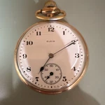 Elgin Gold Filled Open Face Pocket Watch White Dial Arabic Manual Seconds. Fixed Price $108.00.