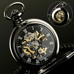 Mens Pocket Watch Mechanical Black Steampunk Skeleton Retro Chain Luxury Classic. Fixed Price $16.98.
