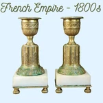 Antique Candlestick Holders Pair 5" French Ormolu Bronze Gold Gilt & Marble. Fixed Price $225.00.