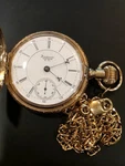 American Waltham W. Co. 14K Yellow Gold Full Hunter Pocket Watch Roman Numerals. Fixed Price $15000.00.