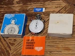 Vintage Heuer Stopwatch Ref #8032 Works W/box, Booklet, Hang. Fixed Price $165.00.