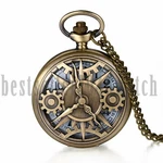Steampunk Bronze Skeleton Gear Case Pocket Watch Pendant Necklace Chain Retro. Fixed Price $10.99.