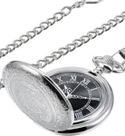 Men's Quartz Pocket Watch With Black Dial And Chain. Fixed Price $27.99.