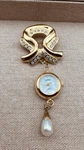 Quintel Watch Brooch Pin Gold-tone Crystals Quartz Japan Movement Needs Battery. Fixed Price $21.99.