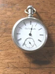 Elgin Natl Watch Co. Silver Pocket White Dial Roman Numerals 18S. Fixed Price $80.00.