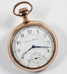 Hampden New Railway 23 Jewel 16S Scarce Model Railroad Pocket Watch. Fixed Price $620.00.