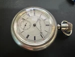 Hampden New Railway 18S 4OZ Sterling Silver Case Pocket Watch 1894 Excel. Cond.. Fixed Price $450.00.