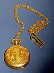 Ciprini Pocket Watch Floral Pattern Gold Tone Quartz Movement Chain. Fixed Price $17.00.