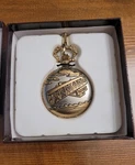 New Box Croton Reliance Airplane Pocket Watch Men Gold Tone 46MM Chain 15". Fixed Price $32.00.