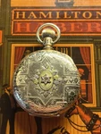 Fancy Case 6S Elgin Quad-tone Gold Plated Dial Pocket Watch, 11J Grade 94. Fixed Price $765.00.