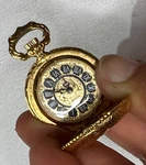 Kelbert Antique Swiss Pocket Watch Gold Tone Blue With Cover Vintage Small Jewel. Fixed Price $110.00.