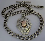 Antique Solid Silver Pocket Watch Albert Chain & Double Sided Fob. Fixed Price $200.64.