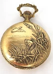 Vintage Le Merfon Hunting Brass Wind Up Pocket Watch Filigree 17 Jewel 2" Works. Fixed Price $130.00.