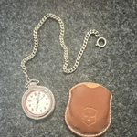 Victorinox Swiss Army Pocket Watch Chain Leather Pouch Silver White Dial. Fixed Price $147.50.
