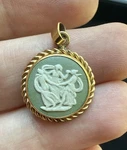 Vintage Wedgwood Jasperware Pendant White Relief Green Gold Filled Charm England. Fixed Price $34.99.