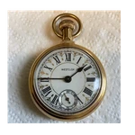 Westclox Open Face Mechanical Pocket Watch White Roman Dial Gold Plated Case. Fixed Price $115.00.