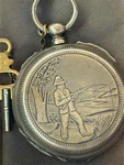 Antique Pocket Watch Mechanical Fisher Silver Swiss Key Open Face Chain Rare Old. Fixed Price $426.76.