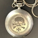WW2 German Omega Swiss Made Pocket Watch With Skull (number 7037613) Acier Steal. Fixed Price $1799.00.