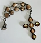 Antique Sterling Filigree Rainbow Mother Of Pearl Doublet Cross Watch Fob. Fixed Price $285.00.