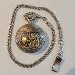 Milan Pocket Watch Silver Tone W/gold Tractor Farmer Case Chain Battery. Fixed Price $22.99.