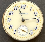 Antique 1914 Waltham Model 1900 110 Pocket Watch Movement Fancy Dial Ticks 0S 7J. Fixed Price $79.95.