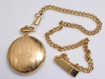 Stauer George Chatterton London Lincoln Pocket Watch Gold Hunter Case W/ Chain. Fixed Price $75.00.