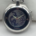 Fossil Big Tic Pocket Watch Dragon Kanji Silver Tone JR-8147 W/case New Battery. Fixed Price $449.89.