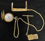 Antique Imperial Nonmagnetic Pocket Watch 14K Gold Filled Wchain, Locket & Knife. Fixed Price $245.00.