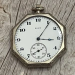 Art Deco 1922 Elgin 303 12S Pocket Watch Nawco 14K White Gold Fill Octagon Case. Fixed Price $169.99.