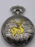 Vintage Style Deer Buck Hunting Pocket Watch With Embossed Silver Cover. Fixed Price $24.99.