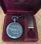 Westclox Pewter Pocket Watch The Kentuckian With Original Case Vtg Pre-loved. Fixed Price $31.99.