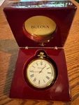 Bulova Gold Tone Pocket Watch Mahogany-stained Box No Chain. Fixed Price $60.00.