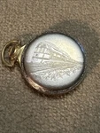 Defiance 416-SZ Silver & Gold Tone Pocket Watch Case W/ Train Motif Only. Fixed Price $55.00.