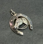 19C. Victorian Silver Niello Horseshoe Equestrian Pocket Watch Chain Fob Pendant. Fixed Price $175.00.