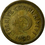 #691689 Coin, Turkey, Kurus, 1950, VF(20-25), Brass, KM:887. Fixed Price $6.73.