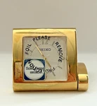 Vtg Lux Gold Plated Solid Brass 50MM Pocket Table Traveling Quartz Watch"seiko". Fixed Price $88.99.