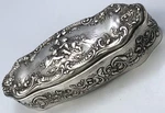 Antique Gorham Sterling Silver Dresser Box # 465 With Cherub Design 6.75". Fixed Price $555.00.