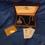 Working!! Colibri Pocket Watch Men's 39MM Black/gold Dial W/au Chain & Wood Case. Fixed Price $25.00.
