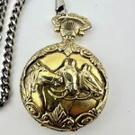 Unitron Pocket Watch Quartz Gold Tone Horses Hunter Case Chain, New Battery. Fixed Price $22.99.
