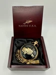 Native U.s.a. Semi Truck Quartz Pocket Watch Gold Tone With Chain & Wooden Box. Fixed Price $49.95.