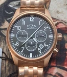 Rotary Swiss 1895 Pilot Chronograph Watch With 24 Hour Dial Gold New Nr. Fixed Price $34.00.