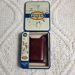 Fossil Front Pocket Wallet Burgundy Leather Money Clip Mens W/ Metal Case. Fixed Price $24.00.