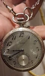 Elgin Silver Pocket Watch Analog Arabic Numerals Chain Open Face Seconds Hand. Fixed Price $50.00.