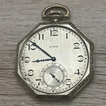 Art Deco 1925 Elgin 303 12S 7J Pocket Watch 10K White Gold Filled Octagon Case. Fixed Price $169.99.