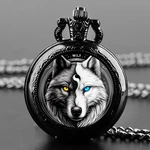 Black Wolf Pocket Watch Full Hunter Case Quartz With Chain. Fixed Price $12.95.
