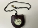 Vtg Details Quartz Pocket Watch- Brown Leather Pouch And Fob Japan Mvmt. 12/24. Fixed Price $15.00.