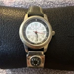 Wrangler Vintage Quartz Analog Watch White Dial Date Black Leather Compass. Fixed Price $18.99.